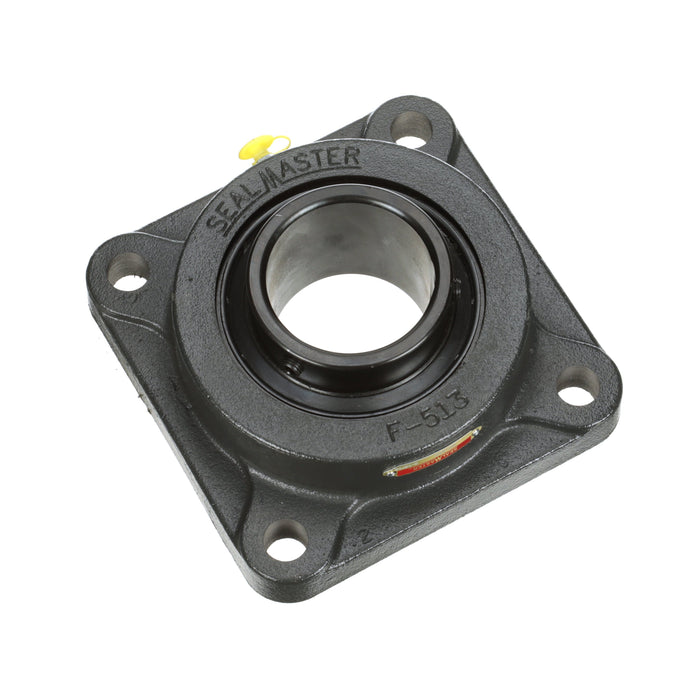 Sealmaster SF-47C Mounted Ball Bearings, Black Oxide Bearing, 4 Bolt Flange Bearings, 2-15/16" Diameter, Cast Iron Housing, Set Screw Locking, Contact Seal, Wide Inner Race