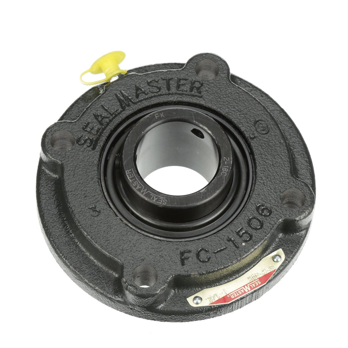 Sealmaster SFC-24C Mounted Ball Bearings, Black Oxide Bearing, 4 Bolt Piloted Flange Bearings, 1-1/2" Diameter, Cast Iron Housing, Set Screw Locking, Contact Seal, Wide Inner Race