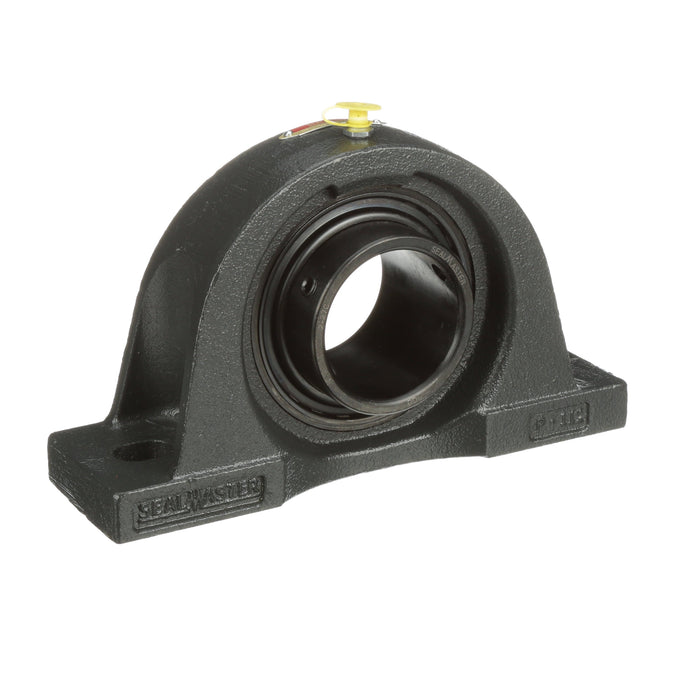 Sealmaster NPL-39C Mounted Ball Bearings, Black Oxide Bearing, Pillow Block Bearings, 2-7/16" Diameter, Cast Iron Housing, Set Screw Locking, Contact Seal, Wide Inner Race