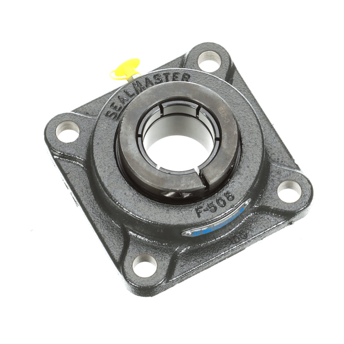 Sealmaster SF-209TMC Mounted Ball Bearings, Black Oxide Bearing, 4 Bolt Flange Bearings, 45mm Diameter, Cast Iron Housing, Concentric Locking, Contact Seal, Wide Inner Race