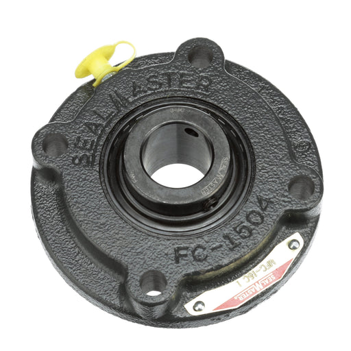 Sealmaster MFC-16C Mounted Ball Bearings, Black Oxide Bearing, 4 Bolt Piloted Flange Bearings, 1" Diameter, Cast Iron Housing, Set Screw Locking, Contact Seal, Wide Inner Race