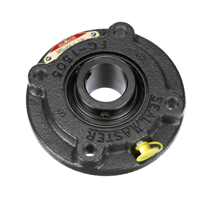 Sealmaster MFC-20C Mounted Ball Bearings, Black Oxide Bearing, 4 Bolt Piloted Flange Bearings, 1-1/4" Diameter, Cast Iron Housing, Set Screw Locking, Contact Seal, Wide Inner Race