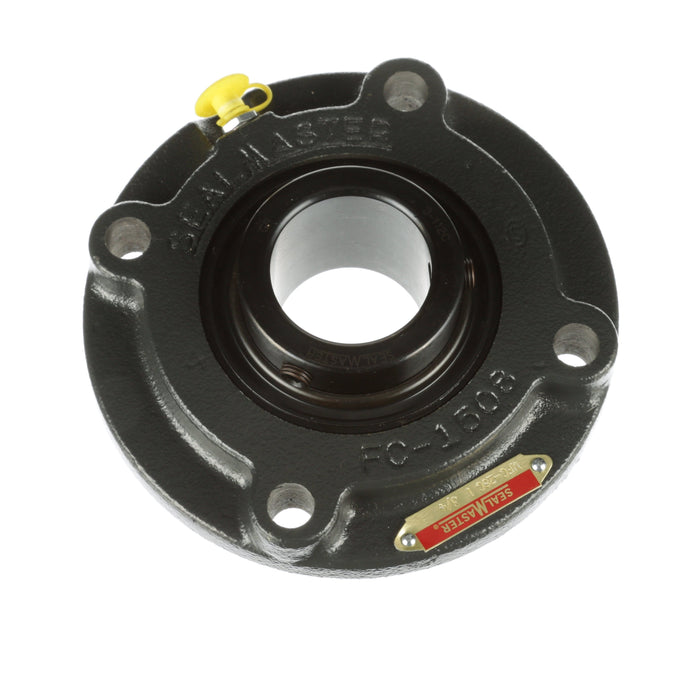 Sealmaster MFC-28C Mounted Ball Bearings, Black Oxide Bearing, 4 Bolt Piloted Flange Bearings, 1-3/4" Diameter, Cast Iron Housing, Set Screw Locking, Contact Seal, Wide Inner Race