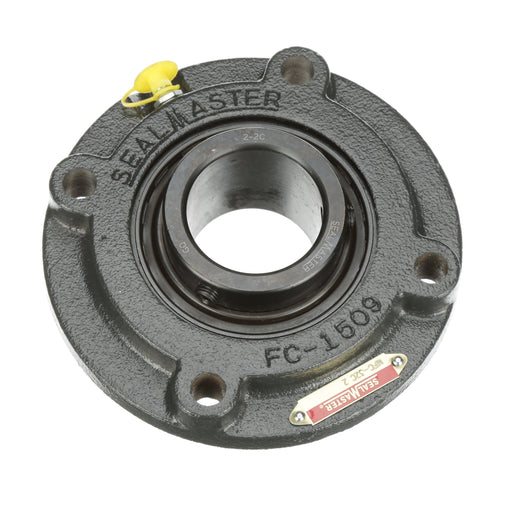 Sealmaster MFC-32C Mounted Ball Bearings, Black Oxide Bearing, 4 Bolt Piloted Flange Bearings, 2" Diameter, Cast Iron Housing, Set Screw Locking, Contact Seal, Wide Inner Race