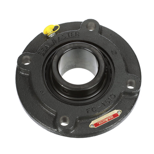 Sealmaster MFC-35C Mounted Ball Bearings, Black Oxide Bearing, 4 Bolt Piloted Flange Bearings, 2-3/16" Diameter, Cast Iron Housing, Set Screw Locking, Contact Seal, Wide Inner Race