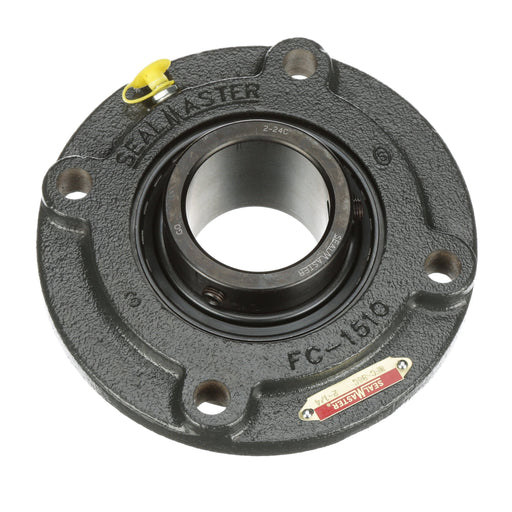 Sealmaster MFC-36C Mounted Ball Bearings, Black Oxide Bearing, 4 Bolt Piloted Flange Bearings, 2-1/4" Diameter, Cast Iron Housing, Set Screw Locking, Contact Seal, Wide Inner Race