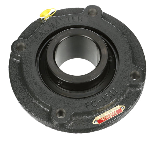 Sealmaster MFC-39C Mounted Ball Bearings, Black Oxide Bearing, 4 Bolt Piloted Flange Bearings, 2-7/16" Diameter, Cast Iron Housing, Set Screw Locking, Contact Seal, Wide Inner Race