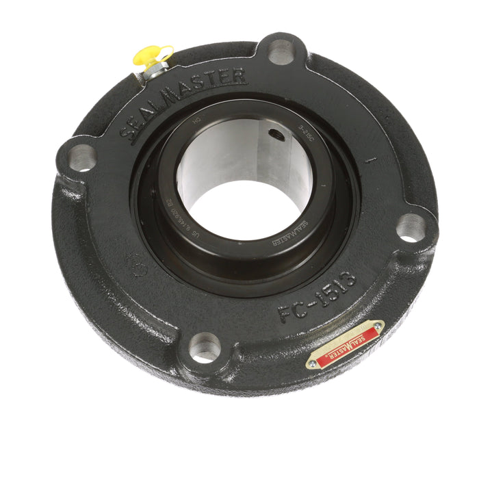 Sealmaster MFC-47C Mounted Ball Bearings, Black Oxide Bearing, 4 Bolt Piloted Flange Bearings, 2-15/16" Diameter, Cast Iron Housing, Set Screw Locking, Contact Seal, Wide Inner Race