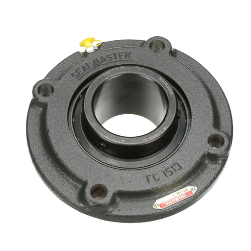 Sealmaster MFC-48X BV Mounted Ball Bearings, Black Oxide Bearing, 4 Bolt Piloted Flange Bearings, 3" Diameter, Cast Iron Housing, Set Screw Locking, Wide Inner Race