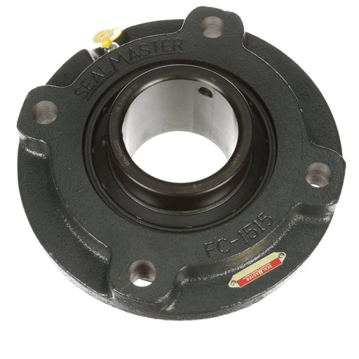 Sealmaster MFC-56C Mounted Ball Bearings, Black Oxide Bearing, 4 Bolt Piloted Flange Bearings, 3-1/2" Diameter, Cast Iron Housing, Set Screw Locking, Contact Seal, Wide Inner Race