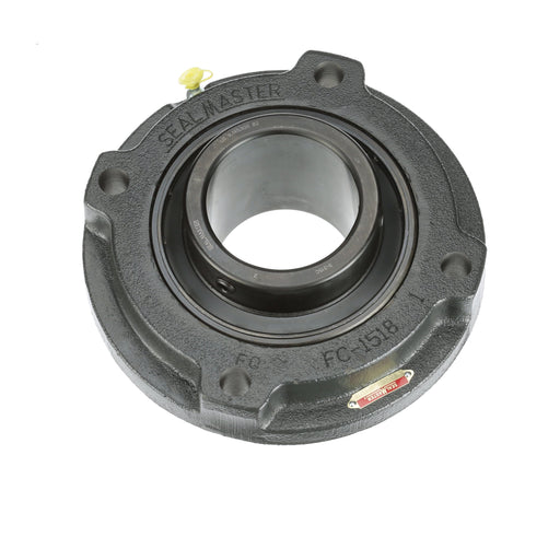 Sealmaster MFC-63C Mounted Ball Bearings, Black Oxide Bearing, 4 Bolt Piloted Flange Bearings, 3-15/16" Diameter, Cast Iron Housing, Set Screw Locking, Contact Seal, Wide Inner Race