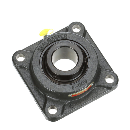 Sealmaster MSF-27C Mounted Ball Bearings, Black Oxide Bearing, 4 Bolt Flange Bearings, 1-11/16" Diameter, Cast Iron Housing, Set Screw Locking, Contact Seal, Wide Inner Race