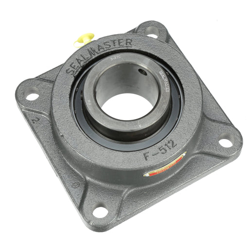 Sealmaster MSF-39C Mounted Ball Bearings, Black Oxide Bearing, 4 Bolt Flange Bearings, 2-7/16" Diameter, Cast Iron Housing, Set Screw Locking, Contact Seal, Wide Inner Race