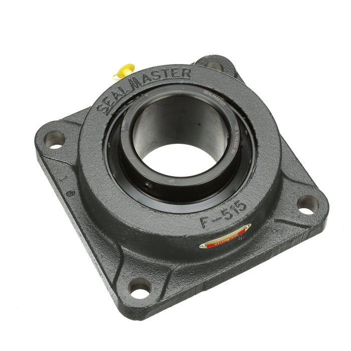 Sealmaster MSF-52C Mounted Ball Bearings, Black Oxide Bearing, 4 Bolt Flange Bearings, 3-1/4" Diameter, Cast Iron Housing, Set Screw Locking, Contact Seal, Wide Inner Race