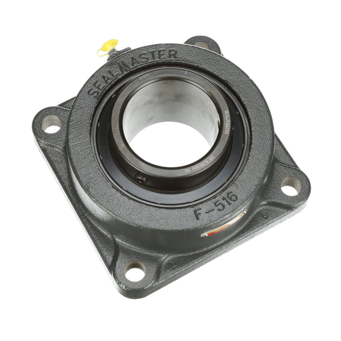 Sealmaster MSF-56C Mounted Ball Bearings, Black Oxide Bearing, 4 Bolt Flange Bearings, 3-1/2" Diameter, Cast Iron Housing, Set Screw Locking, Contact Seal, Wide Inner Race