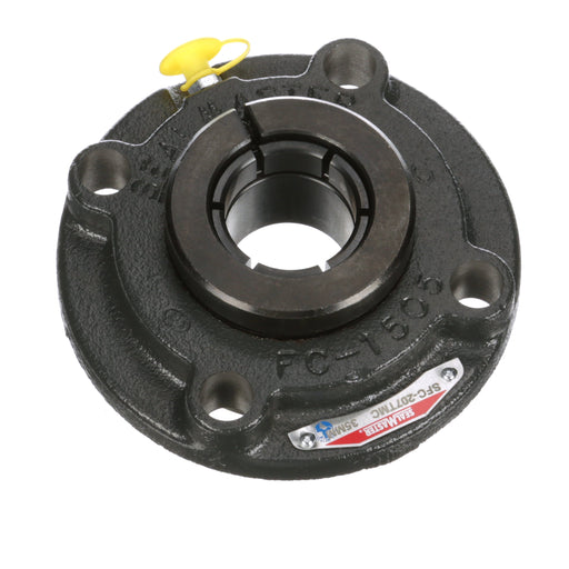 Sealmaster SFC-207TMC Mounted Ball Bearings, Black Oxide Bearing, 4 Bolt Piloted Flange Bearings, 35mm Diameter, Cast Iron Housing, Concentric Locking, Contact Seal, Wide Inner Race