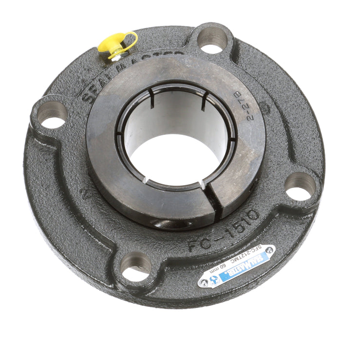 Sealmaster SFC-212TMC Mounted Ball Bearings, Black Oxide Bearing, 4 Bolt Piloted Flange Bearings, 60mm Diameter, Cast Iron Housing, Concentric Locking, Contact Seal, Wide Inner Race