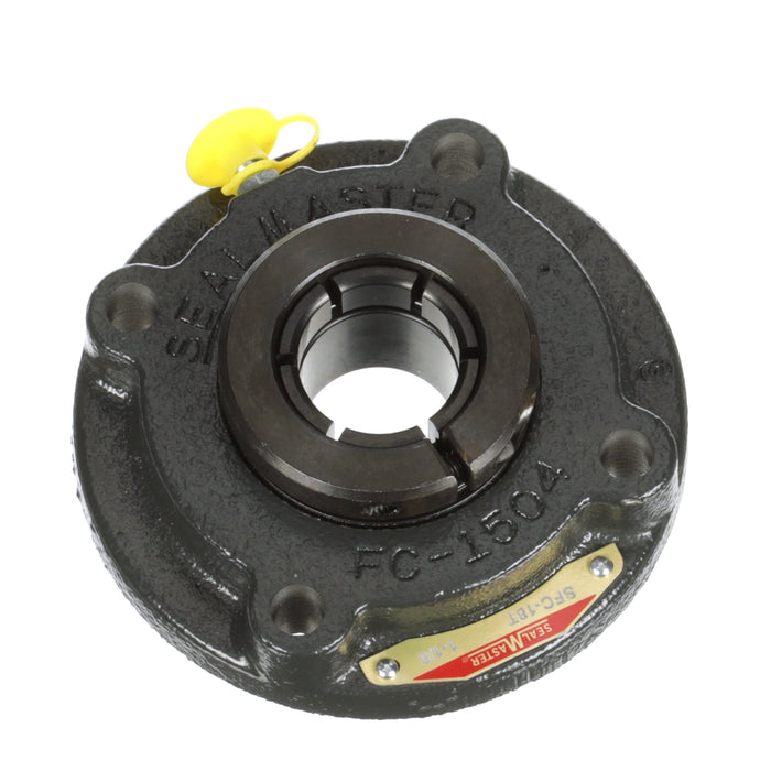 Sealmaster SFC-210TM XLO Mounted Ball Bearings, Black Oxide Bearing, 4 Bolt Piloted Flange Bearings, 50mm Diameter, Cast Iron Housing, Concentric Locking, Felt Labyrinth Seal, Extra Low Drag, Wide Inner Race