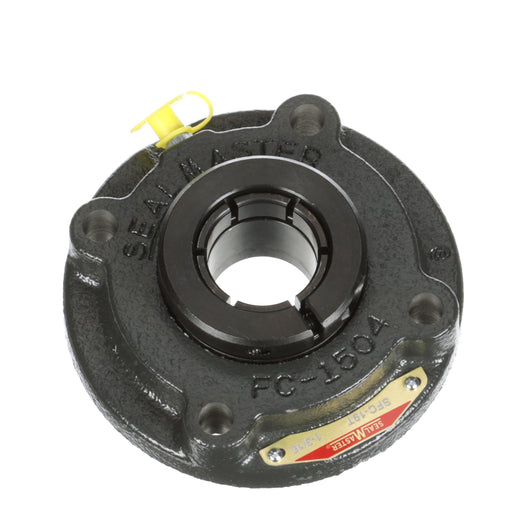 Sealmaster SFC-19T Mounted Ball Bearings, Black Oxide Bearing, 4 Bolt Piloted Flange Bearings, 1-3/16" Diameter, Cast Iron Housing, Concentric Locking, Felt Labyrinth Seal, Extra Low Drag, Wide Inner Race