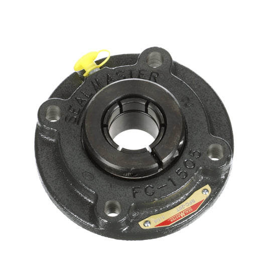 Sealmaster SFC-20T Mounted Ball Bearings, Black Oxide Bearing, 4 Bolt Piloted Flange Bearings, 1-1/4" Diameter, Cast Iron Housing, Concentric Locking, Felt Labyrinth Seal, Wide Inner Race