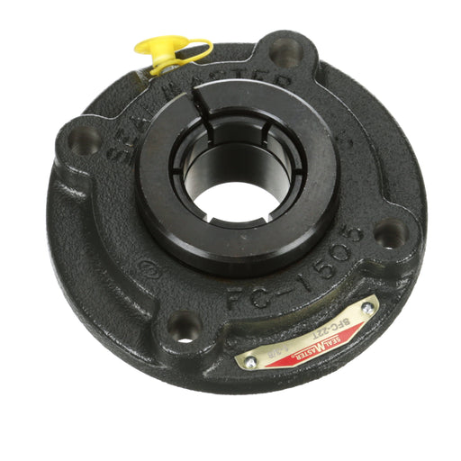 Sealmaster SFC-22T Mounted Ball Bearings, Black Oxide Bearing, 4 Bolt Piloted Flange Bearings, 1-3/8" Diameter, Cast Iron Housing, Concentric Locking, Felt Labyrinth Seal, Wide Inner Race