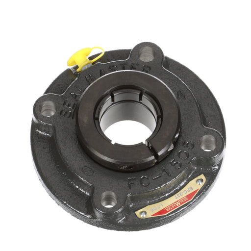 Sealmaster SFC-23T Mounted Ball Bearings, Black Oxide Bearing, 4 Bolt Piloted Flange Bearings, 1-7/16" Diameter, Cast Iron Housing, Concentric Locking, Felt Labyrinth Seal, Wide Inner Race