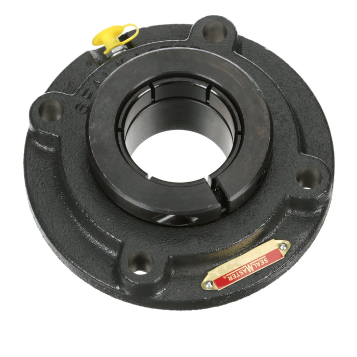 Sealmaster SFC-36T Mounted Ball Bearings, Black Oxide Bearing, 4 Bolt Piloted Flange Bearings, 2-1/4" Diameter, Cast Iron Housing, Concentric Locking, Felt Labyrinth Seal, Wide Inner Race