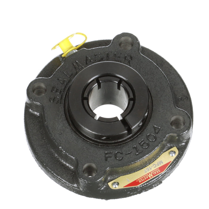 Sealmaster MFC-16T Mounted Ball Bearings, Black Oxide Bearing, 4 Bolt Piloted Flange Bearings, 1" Diameter, Cast Iron Housing, Concentric Locking, Felt Labyrinth Seal, Wide Inner Race