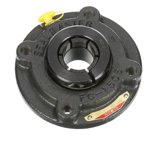 Sealmaster MFC-19T Mounted Ball Bearings, Black Oxide Bearing, 4 Bolt Piloted Flange Bearings, 1-3/16" Diameter, Cast Iron Housing, Concentric Locking, Felt Labyrinth Seal, Wide Inner Race