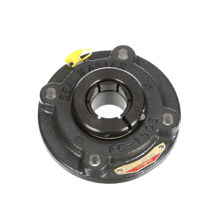 Sealmaster MFC-20T Mounted Ball Bearings, Black Oxide Bearing, 4 Bolt Piloted Flange Bearings, 1-1/4" Diameter, Cast Iron Housing, Concentric Locking, Felt Labyrinth Seal, Wide Inner Race