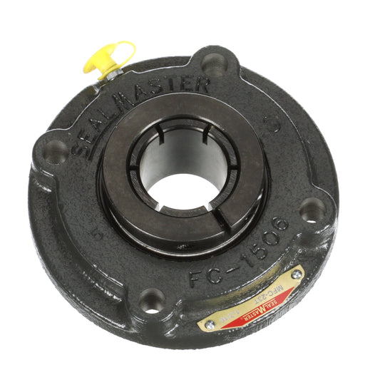 Sealmaster MFC-27T Mounted Ball Bearings, Black Oxide Bearing, 4 Bolt Piloted Flange Bearings, 1-11/16" Diameter, Cast Iron Housing, Concentric Locking, Felt Labyrinth Seal, Wide Inner Race