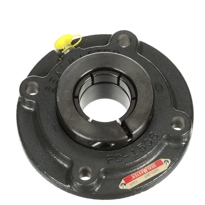 Sealmaster MFC-28T Mounted Ball Bearings, Black Oxide Bearing, 4 Bolt Piloted Flange Bearings, 1-3/4" Diameter, Cast Iron Housing, Concentric Locking, Felt Labyrinth Seal, Wide Inner Race