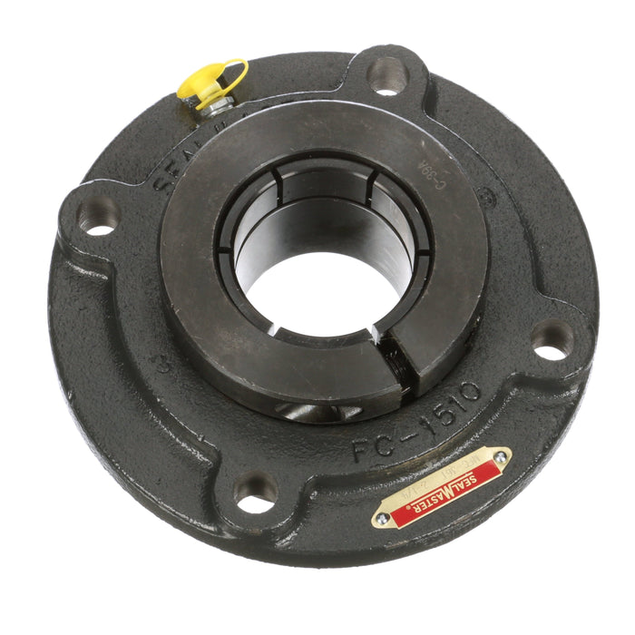 Sealmaster MFC-36T Mounted Ball Bearings, Black Oxide Bearing, 4 Bolt Piloted Flange Bearings, 2-1/4" Diameter, Cast Iron Housing, Concentric Locking, Felt Labyrinth Seal, Wide Inner Race