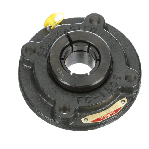 Sealmaster SFC-20TC Mounted Ball Bearings, Black Oxide Bearing, 4 Bolt Piloted Flange Bearings, 1-1/4" Diameter, Cast Iron Housing, Concentric Locking, Contact Seal, Wide Inner Race