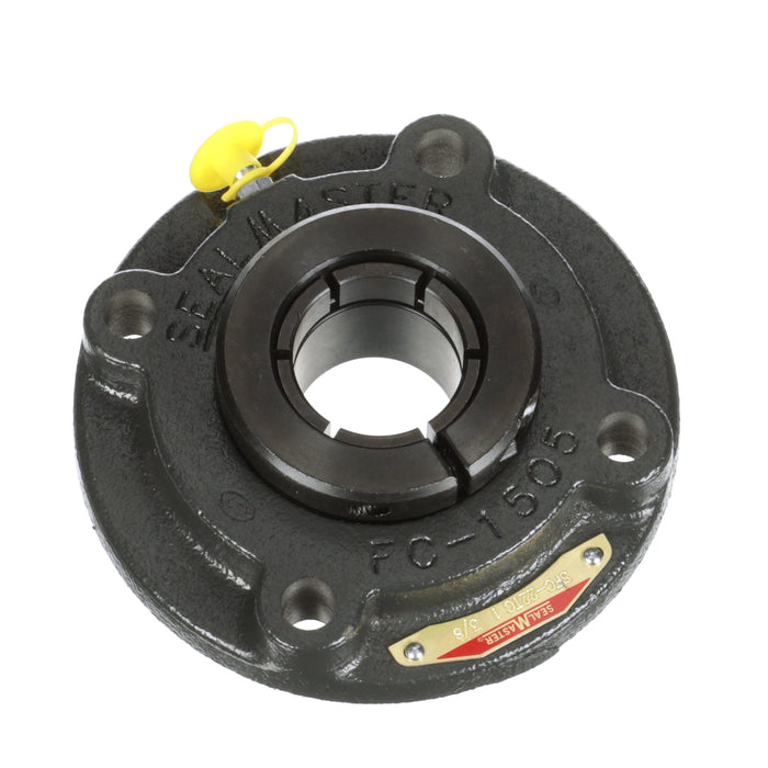 Sealmaster SFC-22TC Mounted Ball Bearings, Black Oxide Bearing, 4 Bolt Piloted Flange Bearings, 1-3/8" Diameter, Cast Iron Housing, Concentric Locking, Contact Seal, Wide Inner Race