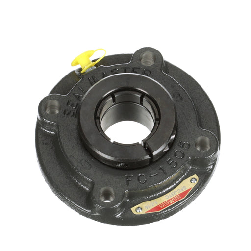 Sealmaster SFC-19TC Mounted Ball Bearings, Black Oxide Bearing, 4 Bolt Piloted Flange Bearings, 1-3/16" Diameter, Cast Iron Housing, Concentric Locking, Contact Seal, Wide Inner Race