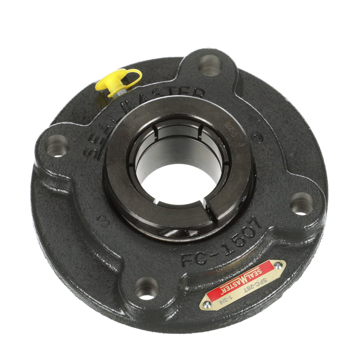 Sealmaster SFC-28TC Mounted Ball Bearings, Black Oxide Bearing, 4 Bolt Piloted Flange Bearings, 1-3/4" Diameter, Cast Iron Housing, Concentric Locking, Contact Seal, Wide Inner Race