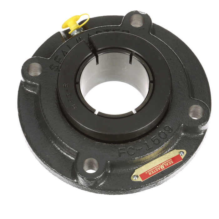 Sealmaster SFC-35TC Mounted Ball Bearings, Black Oxide Bearing, 4 Bolt Piloted Flange Bearings, 2-3/16" Diameter, Cast Iron Housing, Concentric Locking, Contact Seal, Wide Inner Race