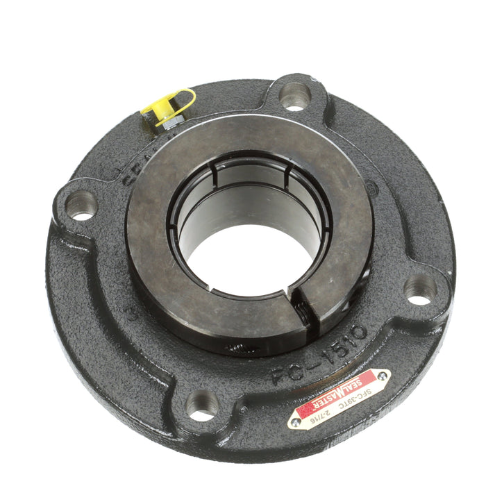 Sealmaster SFC-39TC Mounted Ball Bearings, Black Oxide Bearing, 4 Bolt Piloted Flange Bearings, 2-7/16" Diameter, Cast Iron Housing, Concentric Locking, Contact Seal, Wide Inner Race