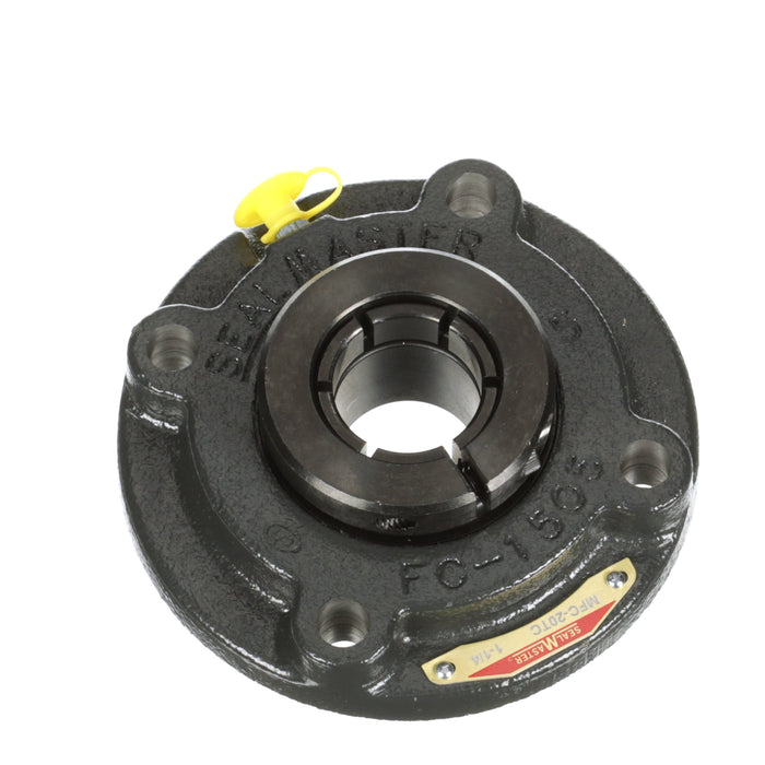 Sealmaster MFC-16TC Mounted Ball Bearings, Black Oxide Bearing, 4 Bolt Piloted Flange Bearings, 1" Diameter, Cast Iron Housing, Concentric Locking, Contact Seal, Wide Inner Race