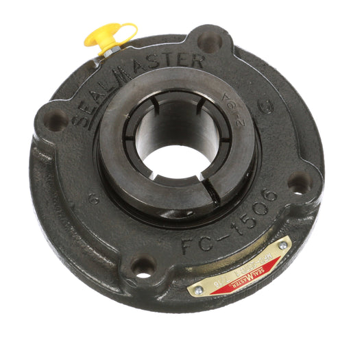 Sealmaster MFC-23TC Mounted Ball Bearings, Black Oxide Bearing, 4 Bolt Piloted Flange Bearings, 1-7/16" Diameter, Cast Iron Housing, Concentric Locking, Contact Seal, Wide Inner Race