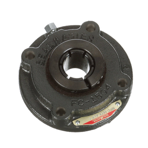 Sealmaster MFC-16TX ALP Mounted Ball Bearings, Black Oxide Bearing, 4 Bolt Piloted Flange Bearings, 1" Diameter, Cast Iron Housing, Concentric Locking, Felt Labyrinth Seal, Low Drag, For Printing, Wide Inner Race