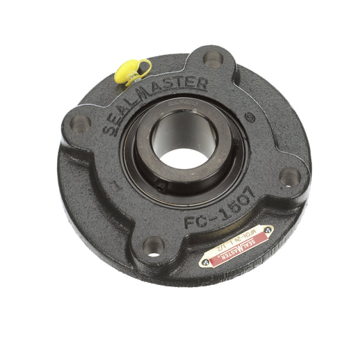 Sealmaster MFCH-24 Mounted Ball Bearings, Black Oxide Bearing, 4 Bolt Piloted Flange Bearings, 1-1/2" Diameter, Cast Iron Housing, Set Screw Locking, Felt Labyrinth Seal, Wide Inner Race