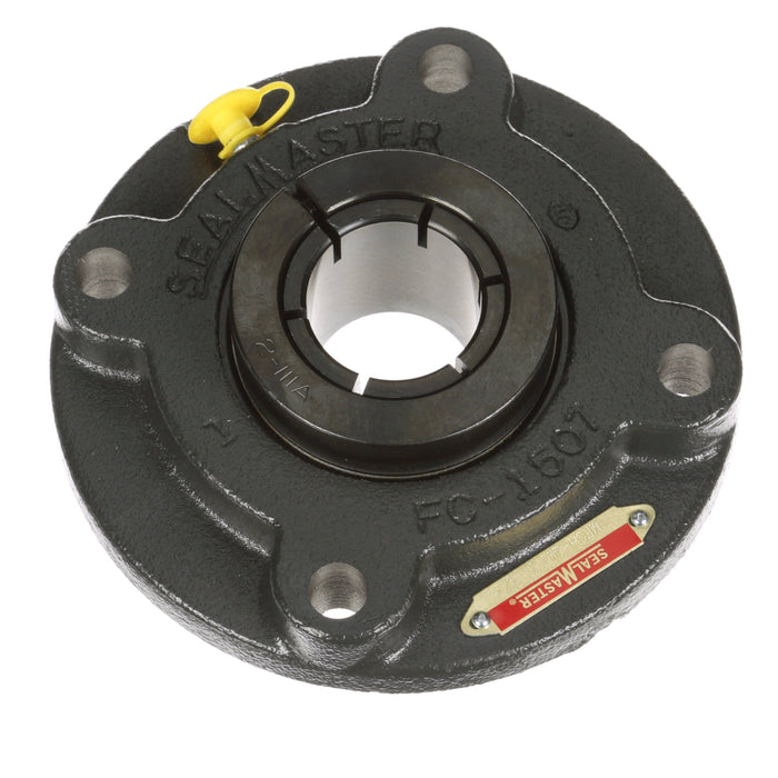 Sealmaster MFCH-24T Mounted Ball Bearings, Black Oxide Bearing, 4 Bolt Piloted Flange Bearings, 1-1/2" Diameter, Cast Iron Housing, Concentric Locking, Felt Labyrinth Seal, Wide Inner Race