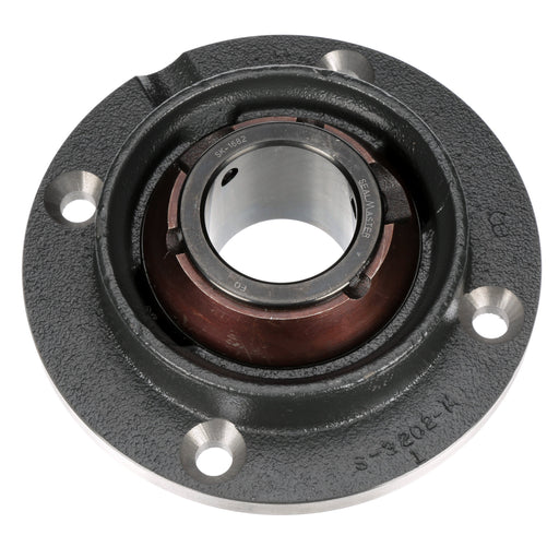 Sealmaster PVR-1128 Mounted Ball Bearings, Black Oxide Bearing, 4 Bolt Piloted Flange Bearings, 2-3/16" Diameter, Cast Iron Housing, Set Screw Locking, Wide Inner Race