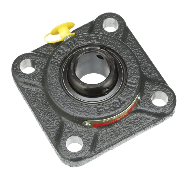 Sealmaster SF-205 Mounted Ball Bearings, Black Oxide Bearing, 4 Bolt Flange Bearings, 25mm Diameter, Cast Iron Housing, Set Screw Locking, Felt Labyrinth Seal, Wide Inner Race