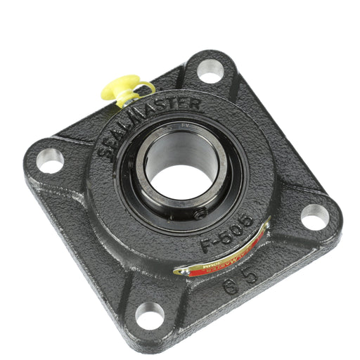 Sealmaster SF-214 Mounted Ball Bearings, Black Oxide Bearing, 4 Bolt Flange Bearings, 70mm Diameter, Cast Iron Housing, Set Screw Locking, Felt Labyrinth Seal, Wide Inner Race