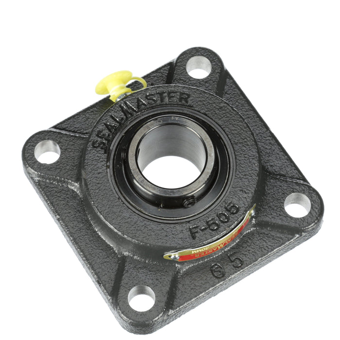 Sealmaster SF-206 Mounted Ball Bearings, Black Oxide Bearing, 4 Bolt Flange Bearings, 30mm Diameter, Cast Iron Housing, Set Screw Locking, Felt Labyrinth Seal, Wide Inner Race