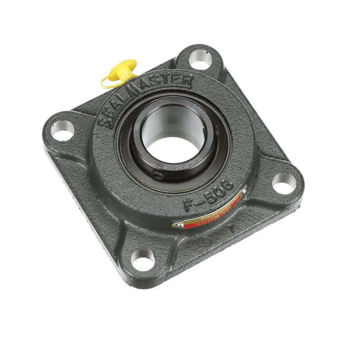 Sealmaster SF-207 Mounted Ball Bearings, Black Oxide Bearing, 4 Bolt Flange Bearings, 35mm Diameter, Cast Iron Housing, Set Screw Locking, Felt Labyrinth Seal, Wide Inner Race