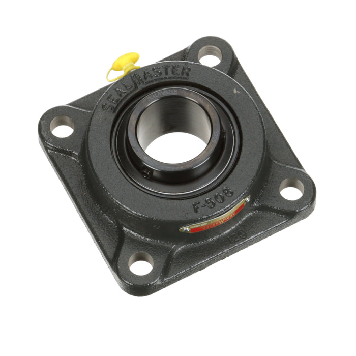 Sealmaster SF-209 Mounted Ball Bearings, Black Oxide Bearing, 4 Bolt Flange Bearings, 45mm Diameter, Cast Iron Housing, Set Screw Locking, Felt Labyrinth Seal, Wide Inner Race